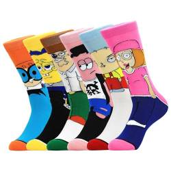 YFUNNLE Lässige gemusterte Socken Cartoon Unisex Kleid Crew Socken Neuheit Cool Silly Funny 6 Paar, Mehrfarbig, Einheitsgröße von YFUNNLE