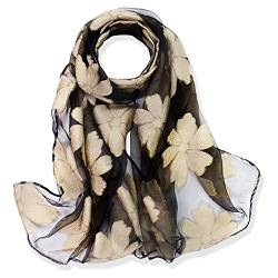 YFZYT Organza-Schal für Damen mit Feder Stickerei Muster/Elegantes Accessoire für Frauen/Organza-Schal/Halstuch/Schulter-Tuch/Schal Chiffon Stola Scarves - Beide Blume von YFZYT