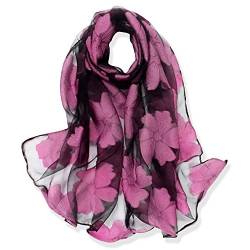 YFZYT Organza-Schal für Damen mit Feder Stickerei Muster/Elegantes Accessoire für Frauen/Organza-Schal/Halstuch/Schulter-Tuch/Schal Chiffon Stola Scarves - Lila Blume von YFZYT