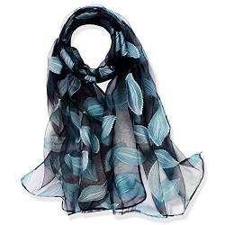 YFZYT Organza-Schal für Damen mit Feder Stickerei Muster/Elegantes Accessoire für Frauen/Organza-Schal/Halstuch/Schulter-Tuch/Schal Chiffon Stola Scarves - Wasserblaue Blätter von YFZYT