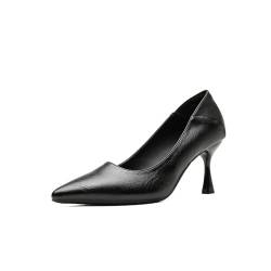 Frauen Geschlossene Zehe Klassische Slip On Stiletto Pumps Spitz Zehe Solides Leder High Heels Elegante Formale Arbeit Büro Schuhe (Schwarz 7cm,38EU) von YGJKLIS