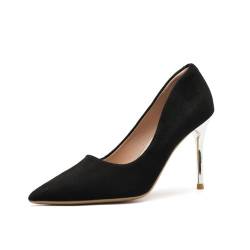 Frauen schwarz Stiletto High Heel Schuhe Spitz Wildleder Geschlossene Zehe Klassische Slip On Abend Party Prom Schuhe Pumps (Schwarz 9cm,37EU) von YGJKLIS