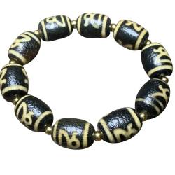 YHDONE Tibetische Dzi-Perlenschnur mit hoher Ölbeschichtung, natürlicher Onyx, schwarz und gelb, Gott des Reichtums, Dzi-Perlenschnur (mit Zertifikat) für Männer und Frauen, Jade-Armbänder für Männer, von YHDONE