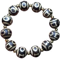 YHDONE Tibetischer, öliger natürlicher Onyx, schwarz und weiß, Dzi-Perlenschnüre (mit Zertifikat) für Männer und Frauen, Jade-Armbänder für Männer und Frauen, middle, Achat, Achat von YHDONE