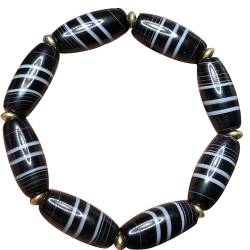 YHDONE Tibetischer öliger Zellstoff, natürlicher Onyx, schwarze und weiße Drahtperlen, Dzi-Perlenschnüre (mit Zertifikat) für Damen und Herren, Jade-Armbänder für Männer und Frauen, middle, Achat, von YHDONE