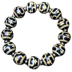 YHDONE Tibetisches Armband aus natürlichem Onyx, Schwarz und Gelb, mit Dzi-Perlen, String-Armband (mit Zertifikat) für Damen und Herren, Jade-Armbänder für Männer und Frauen, middle, Achat, Achat von YHDONE