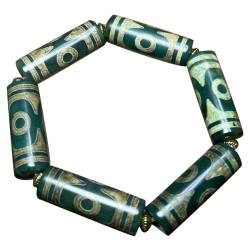 YHDONE Tibetisches Dzi-Armband aus natürlichem Achat, öligem Zellstoff, grün, dreiäugig, Dzi-String-Armband, 1 (mit Zertifikat), für Damen und Herren, Jade-Armbänder für Herren, middle, Achat, Achat von YHDONE
