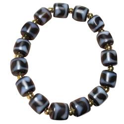 YHDONE Tibetisches Dzi-Perlenarmband mit hohem Öl umwickelter Onyx, schwarz und blau, Wasserlinie, Dzi-Perlenschnur, Armband (mit Zertifikat) für Männer und Frauen, Jade-Armbänder für Herren, middle, von YHDONE