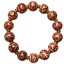 YHDONE Tibetisches Dzi-Perlenarmband mit hohem Ölgefasstem Achat, rot und gelb, Edelmann, Dzi-Perlenschnurarmband (mit Zertifikat) für Männer und Frauen, Jade-Armbänder für Herren, middle, Achat, von YHDONE
