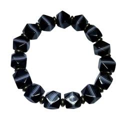 YHDONE Tibetisches Dzi-Perlenarmband mit hohem Ölzellstoff, Onyx, schwarz, sechszackige Seide, Dzi-Perlenschnurarmband (mit Zertifikat) für Damen und Herren, Jade-Armbänder für Herren, middle, Achat, von YHDONE