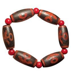 YHDONE Tibetisches Dzi-Perlenarmband mit natürlichem Achat, öligem Zellstoff, schwarz und rot, Edelmann, Dzi-Perlenschnurarmband (mit Zertifikat) für Männer und Frauen, Jade-Armbänder für Herren, von YHDONE