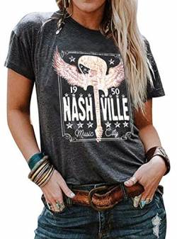 Country Music Shirt Damen Nashville Concert Graphic Tees Rock and Roll T Shirts Fahion Gitarre Shirt, Dunkelgrau1, Mittel von YI XIANG RAN
