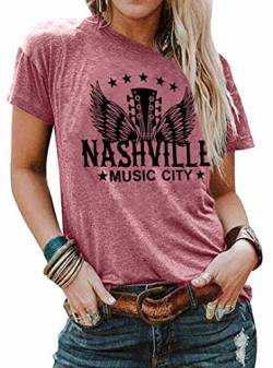 Nashville Shirts für Damen, Country-Musik-Shirt, Vintage-Grafik-T-Shirt, Tennessee, Konzert-Outfit, T-Shirt, Country-Tops, Pink, Mittel von YI XIANG RAN