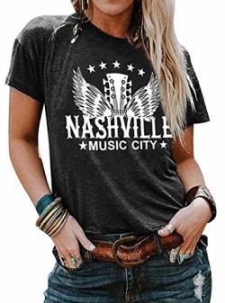 Nashville Shirts für Damen, Country-Musik-Shirt, Vintage-Grafik-T-Shirt, Tennessee, Konzert-Outfit, T-Shirt, Country-Tops, Schwarz, Groß von YI XIANG RAN
