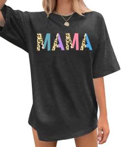 Oversize Mama-Shirt für Damen, niedliches Mama-Aufdruck, kurzärmeliges T-Shirt, Dunkelgrau, Groß von YI XIANG RAN