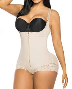 YIANNA Body Shaper Damen Bauchweg Shapewear Miederbody Stark Formend Figurformende Mieder Taillenformer Thong Formende Korsett Beige,7200 Size 2XL von YIANNA