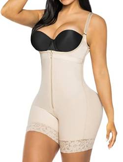 YIANNA Body Shaper Damen mit Bein Shapewear Stark Formend Korsett Bauch Weg Bodyshape Fajas Colombianas Taillenmieder Bodyforming Beige 7212 XL von YIANNA