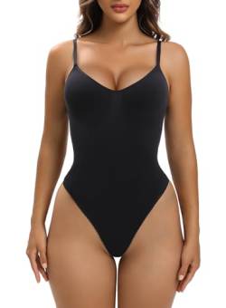 YIANNA Bodysuit für Damen, Bauchkontrolle, nahtlos, Shapewear, 3-Schwarz (Tanga), XXS-XS von YIANNA