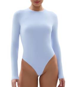 YIANNA Damen Body mit Rundhalsausschnitt, langärmelig, sexy, figurbetont, Tanga-Body, Blau, Medium von YIANNA