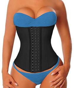 YIANNA Damen Latex Langer Torso Taille Trainer 17 Stiehlt Ohne Knochen 3 Haken Reihen S Schwarz (17 Steel Boned) von YIANNA