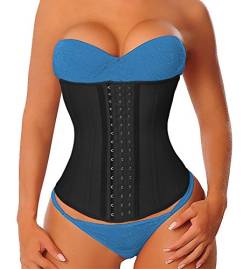 YIANNA Damen Latex Waist Trainer Corsette Korsett Unterbrust Corsagen Bauch Weg Long Torso 17 Stahlstäbchen Taillentrainer Body Shaper Schwarz,110688Size S von YIANNA