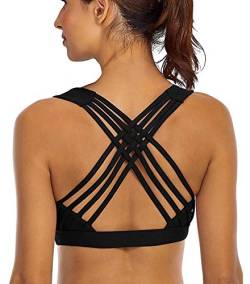 YIANNA Damen Sport BH Gepolstert Push Up Ohne Bügel Yoga BH Starker Halt X-Rücken Bustier Sport Bra Top Shirt Schwarz, YA 147 Size L von YIANNA