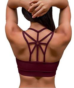 YIANNA Damen Sport BH Ohne Buegel Gepolstert Mittlere Halt Bustier Strappy Bequem Fitness Yoga BH Starker Halt Workout Tank Top Shirt Rot,YA139 Size 2XL von YIANNA