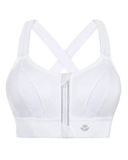 YIANNA Damen Sport BH Starker Halt Grosse Grössen Bustier Ohne Buegel Gepolstert Vorderverschluss Reißverschluss Yoga Sports Bra Crop Top Weiß,UK-YA151-White-3XL von YIANNA