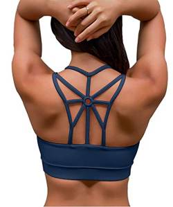 YIANNA Frauen Sport BH Ohne Bügel Gepolstert Racerback Bustier Yoga Sports Bra Push Up Joggen Fitness Top Starker Halt Shirt Blau,YA139 Size L von YIANNA