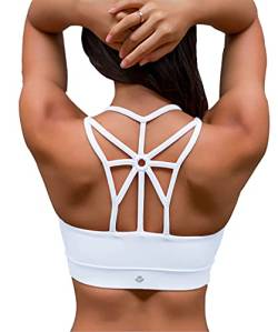 YIANNA Frauen Sport BH Racerback Bügelloser Yoga Bustier Atmungsaktiv Sports Bra Crop Top Running Fitness BH Damen mit Polster Weiß,YA139 Size M von YIANNA