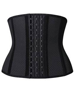 YIANNA Korsett Damen Bauchweg Abnehmen Kurzer Torso Latex Waist Trainer Corset Body Shaper Latex Korsage Shapewear Stark Formend Schwarz 110266 L von YIANNA