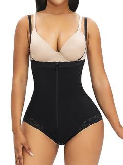 YIANNA Shapewear Damen Bauchweg Stark Formend Body Shaper Tanga Bodysuit Miederbody Hohe Kompression Fajas Colombianas Schwarz 7273 2XL von YIANNA