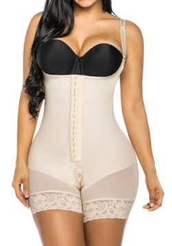 YIANNA Shapewear Damen Body Bauchweg Extrem Stark Formend Shaper Bodysuit Miederbody mit Bein Formender Faja Colombiana Korsett Beige 7260 L von YIANNA