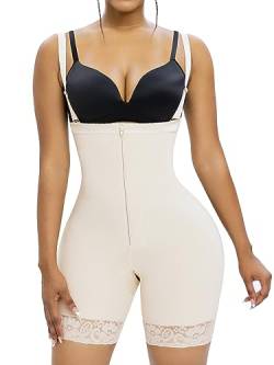 YIANNA Shapewear für Frauen Bauchkontrolle Fajas Colombianas nach Operationen Body Shaper Offene Brust Bodysuit, Beige, X-Small von YIANNA