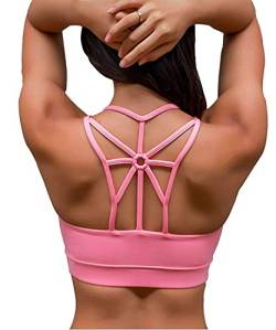 YIANNA Sport-BHs für Damen, gekreuzter Rücken, gepolsterter Sport-BH, mittlere Unterstützung, Workout, Laufen, Yoga, rose, Medium von YIANNA