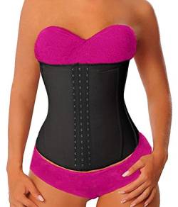 YIANNA Waist Trainer Damen Latex Korsett Unterbrust Corsage Bauchweg Taillenformer Langer Torso 9 Stahlknochen Shapewear Schwarz,YA110288 Size S von YIANNA