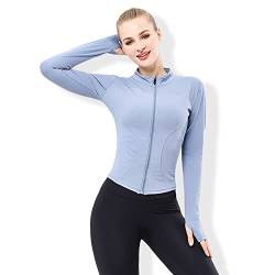 YICHEN Damen Laufjacke Atmungsaktive Sportjacke Langarm Running-Jacken Yoga Fitness Shirt Langarm Sportjacke mit Reißverschluss Trainingsjacke mit Daumenlöchern von YICHEN