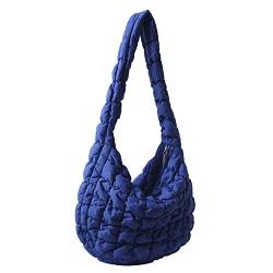 YIGEBAG Gepolsterte Baumwolltasche, große Kapazität, Einkaufstasche, einfarbig, lässig, modisch, einfaches Nylon, elegant for Wochenendurlaub, dunkelblau, 16x16x16cm von YIGEBAG