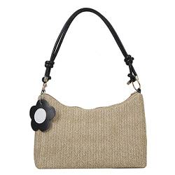 YIGEBAG Handgewebte Sommer-Handtasche Handgemachte gewebte Achseltasche PU-Riemen Blumen Mode Tragbar Elegant for den Wochenendurlaub von YIGEBAG