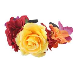 Frauen Stirnband Zum Tag Der Toten Künstliche Kontrastfarbene Rosenblume Mit Farbigen Haargummis von YIGZYCN