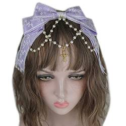 Spitze Bögen Kopfschmuck Mehrschichtige Spitze Mit Kette Big Bowknot Stirnband Maid Haar Ornamente Spitze Haar Hoop Cosplay Kopfschmuck von YIGZYCN