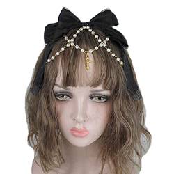 Spitze Bögen Kopfschmuck Mehrschichtige Spitze Mit Kette Big Bowknot Stirnband Maid Haar Ornamente Spitze Haar Hoop Cosplay Kopfschmuck von YIGZYCN