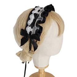 Spitzen Stirnbänder Schleifen Haarreifen Niedliches Plissee Band Kopfschmuck Dienstmädchen Cosplay Kostüm Stirnband Haar Accessoire Band Haarband von YIGZYCN
