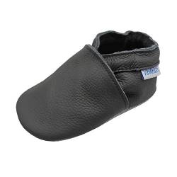 Yihakids Weiche Babyschuhe Kinder Hausschuhe Leder Schuhe Mädchen Jungen erste Schritte 0 – 6 Monate – 2 Jahre, Grau - grau - Größe: 19/20 EU von YIHAKIDS
