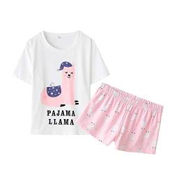 YIJIU Damen Kurzarm t-Shirt und Shorts Pyjama Set Nette Karikatur-Print nachtwäsche Medium Rosa von YIJIU
