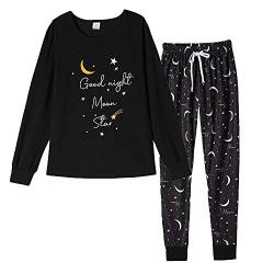 YIJIU Damen Nachtwäsche Langarm Oberteil und Hose Pyjama Set Panda Print Nighty, schwarz, 3XL von YIJIU