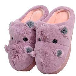 YILANLAN Damen Herrenhausschuhe Tiere Hippo Hausschuhe Warme rutsch feste Hausschuhe im Winter Baumwoll schuhe (Purple, Erwachsene, Damen, 36, Numerisch (von/bis), EU Schuhgrößensystem, 37, Schmal) von YILANLAN