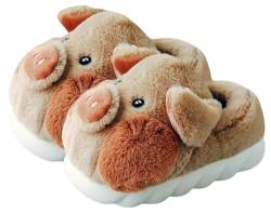 YILANLAN Winter süße Tier Schwein Plüsch Damen Hausschuhe Indoor warme rutschfeste All-Inclusive Frühlings- und Herbst-Plateaupantoffeln (39/40, Brown, numeric_39) von YILANLAN