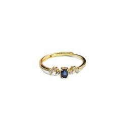 Damen S925 Sterling Silber Ringe Mode Natürliche Blaue Edelsteinringe Einfaches Design Zirkonringe von YILDEX