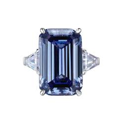 YILDEX Damen 925 Silber Ringe Mode 13 * 20 High Carbon Diamant Blau-Grau Ringe,7 von YILDEX